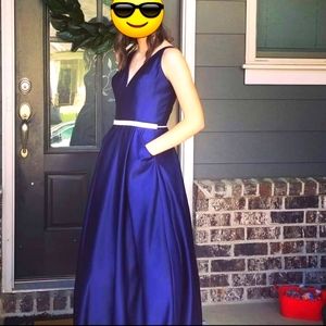 A-line sapphire blue gown with POCKETS!